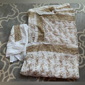 New White Indian Wedding Heavily Beaded Saree